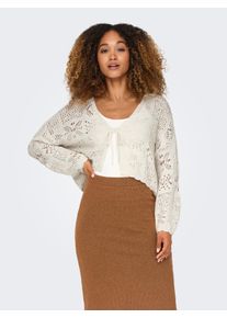 Strickjacke Only "ONLBEACH LIFE 7/8 O-N CARDIGAN KNT NOOS", Herren, Gr. L, cloud dancer, Strick, Obermaterial: 50% Baumwolle, 50% Polyester, unifarben, loose fit kurz, V-Ausschnitt, Strickjacken Strickjacke, mit H&auml;kel-Details