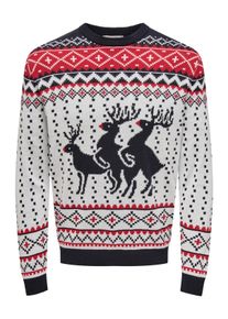 Only & Sons Rundhalspullover ONLY & SONS "ONSX-MAX REG DEER CREW KNIT", Herren, Gr. XXL, wei&szlig; (cloud dancer), Strick, Obermaterial: 100% Baumwolle, gemustert, regular fit, Rundhals, Rippb&uuml;ndchen, Pullover Rundhalspullover