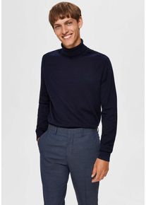 Rollkragenpullover Selected "SLHBERG ROLL NECK NOOS", Herren, Gr. S, blau (navy blazer), Strick, Obermaterial: 100% Baumwolle, unifarben, regular fit normal, Rundhals, Rippb&uuml;ndchen, Pullover Rollkragenpullover