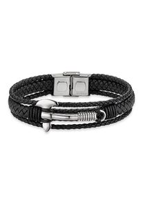 Lederarmband Bruno Banani "Schmuck Geschenk Armkette Axt Lederband breit Silber" Gr. 21, grau (schwarz, edelstahlfarben), Armb&auml;nder, Herren, 21, Edelstahl Leder, Edelstahl, Leder, Lederarmband