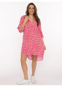 Blusentop Zwillingsherz "Rom", Damen, pink, Web, Obermaterial: 100% Baumwolle, oversize knielang, V-Ausschnitt, Krempel&auml;rmel, Blusen Blusentop, Turn-Up &Auml;rmel, V-Neck. Leo-Muster, Musselin