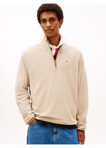 Fleecepullover Tommy Jeans "TJM FLAG POLAR FLEECE", Herren, Gr. L, gulf sand, Fleece, Obermaterial: 100% Polyester, regular fit, B&uuml;ndchen, Sweatshirts Fleecepullover, normale Passform, Troyer