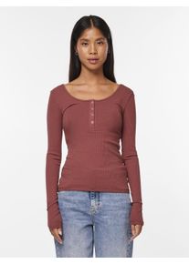 Langarmshirt Pieces "PCKITTE LS TOP NOOS BC", Damen, Gr. L, beige (apple butter), Single Jersey, Obermaterial: 95% Baumwolle, 5% Elasthan, unifarben, slim fit normal, Rundhals, Shirts Langarmshirt, Baumwollmischung, slim fit