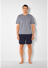 Pyjama s.Oliver, Herren, Gr. 44/46 (S), blau (blau, meliert, navy), Jersey, Obermaterial: 95% Baumwolle, 5% Elasthan, meliert, Basic, bequem kurz, Rundhals, abgesteppte Kante, Homewear-Sets Pyjama, Schlafanzug in Melange-Optik mit Knopfleiste, Topseller