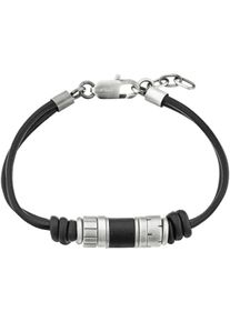 Armband s.Oliver "2038007", schwarz (edelstahlfarben, schwarz), Armb&auml;nder, Herren, 22cm, Edelstahl Leder, Edelstahl, Leder, Armband