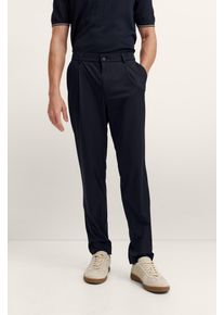 Bundfaltenhose Bugatti "Tapered Fit", Herren, Gr. 36, L&auml;nge 34, blau (380, marine), 88% Polyamid, 12% Elasthan, unifarben, gerade, unten schmal, Hosen Bundfaltenhose, mit Flexcity Performance Stretch