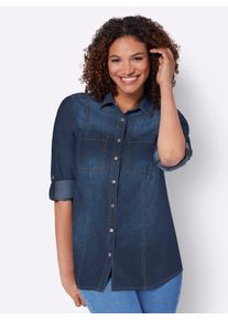 Jeansbluse Casual Looks, Damen, Gr. 46, blau (blau, stone, washed), 100% Baumwolle, unifarben, Blusen Jeansbluse