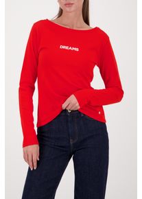 Langarmshirt monari "Shirt Dreams", Damen, Gr. 36, chilli pepper, Jersey, Obermaterial: 100% Baumwolle, unifarben, regular fit normal, U-Boot-Ausschnitt, abgesteppte Kante, Shirts Langarmshirt, U-Boot-Ausschnitt, Regular Fit, mit Schriftzug