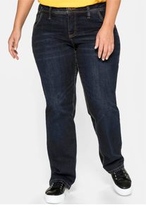 Stretch-Jeans sheego, Damen, Gr. 28, Kurzgr&ouml;&szlig;en, blau (dunkelblau denim), 98% Baumwolle, 2% Elasthan, unifarben, lang, Jeans Stretch-Jeans