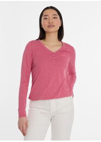 Langarmshirt Ragwear "PINKKI", Damen, Gr. M, rose, Jersey, Obermaterial: 50% Baumwolle, 50% Polyester, unifarben, normal, V-Ausschnitt, Shirts Langarmshirt, mit kurzer Knopfleiste