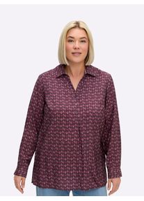 Longbluse sheego, Damen, Gr. 44, burgund, bordeaux, bedruckt, 88% Viskose, 12% Polyamid, bedruckt, gemustert, mehrfarbig, V-Ausschnitt, Blusen Longbluse