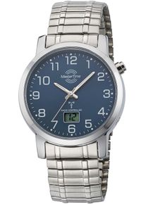 Funkuhr MASTER TIME "Basic", silber (silberfarben, blau), Armbanduhren, Herren, Funkuhr, Armbanduhr, Quarzuhr, Herren, Datum, Leuchtzeiger, Flexband, Zugband