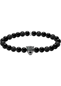 Armband Thomas Sabo "Black Cat Bead Armband" Gr. 21, silber (silberfarben, schwarz, schwarz), Armb&auml;nder, Damen, 21, Silber 925 (recycelt), Armband, mit Obsidian, Zirkonia (synth.)