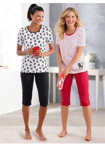 w&auml;schepur Capri-Pyjama W&Auml;SCHEPUR, Damen, Gr. 44/46, bunt (wei&szlig;, schwarz, bedruckt, wei&szlig;, rot, bedruckt), 100% Baumwolle, Homewear-Sets Capri-Pyjama