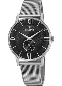 Quarzuhr Festina "Retro", silber (silberfarben), Armbanduhren, Damen, Quarzuhr, Armbanduhr, Herrenuhr, Damenuhr, Edelstahlarmband,dezentrale Sekunde