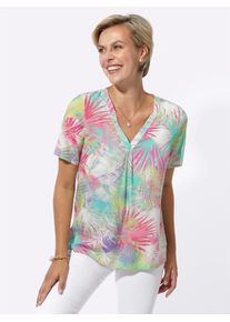 Kurzarmbluse Classic Basics, Damen, Gr. 40, bunt (ozean, fuchsia, bedruckt), 100% Viskose, gemustert, mehrfarbig, V-Ausschnitt, Blusen Kurzarmbluse