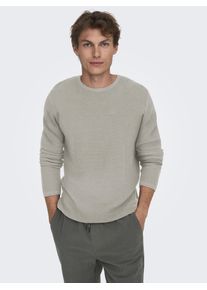 Only & Sons Strickpullover ONLY & SONS "ONSERIC REG 12 STRUC CREW KNIT", Herren, Gr. M, beige (silber lining), Strick, Obermaterial: 100% Baumwolle, unifarben, regular fit normal, Rundhals, eingefasste Kante, Pullover Strickpullover, Baumwolle, regular fit