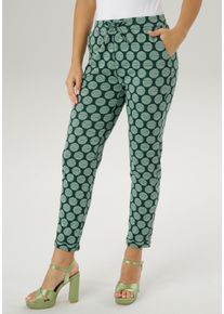 Schlupfhose Aniston SELECTED, Damen, Gr. 46, N-Gr, gr&uuml;n (dunkelgr&uuml;n, mint), Jersey, Obermaterial: 60% Polyester, 30% Viskose, 10% Elasthan, Jacquardmuster, gepunktet, gestreift, figurumspielend 7/8-L&auml;nge, Hosen Schlupfhose, mit gestreiften Punkten, Topseller