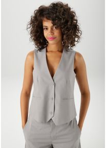 Anzugweste Aniston CASUAL, Damen, Gr. 48, grau (hellgraumeliert), Web, Obermaterial: 63% Polyester, 33% Viskose, 4% Elasthan. Futter: 100% Polyester, meliert, unifarben, figurbetont taillenbedeckt, V-Ausschnitt, Westen Anzugweste, mit tonigen Kn&ouml;pfen zu schlie&szlig;en