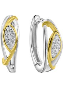 Paar Creolen Firetti "Schmuck Geschenk Silber 925 Ohrschmuck Ohrringe bicolor", gold (silberfarben, gelbgoldfarben, kristallwei&szlig;, kristallwei&szlig;), Ohrringe, Damen, 15mm, Silber 925 (Sterlingsilber), Paar Creolen, mit Zirkonia (synth.)