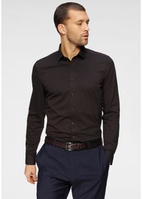 Businesshemd OLYMP "No. Six 24/Seven super slim", Herren, Gr. 43, N-Gr, schwarz, Web, Obermaterial: 92% Baumwolle, 8% Elasthan, sehr schmal, Hemden Businesshemd, in bequemer Jersey-Qualit&auml;t