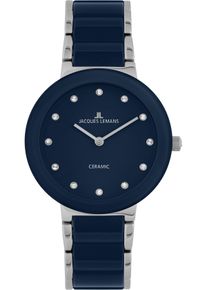 Keramikuhr Jacques Lemans "Monaco", blau (dunkelblau), Armbanduhren, Damen, Keramikuhr, Quarzuhr, Armbanduhr, Damenuhr, analog, Glaskristalle