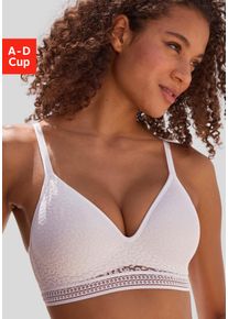 Bralette-BH Lascana "Freya", Damen, Gr. 85, Cup A, wei&szlig;, Spitze, Obermaterial: 36% Polyamid, 29% Polyester, 27% Baumwolle, 8% Elasthan, BHs Bralette-BH, ohne B&uuml;gel mit eingearbeitetem Push-up Kissen, Dessous, Topseller