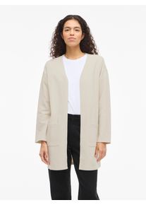 Longblazer Vila "VIGARDEN L/S LONG CARDIGAN - NOOS", Damen, Gr. S, birch, Web, Obermaterial: 70% Baumwolle, 25% Polyester, 5% Elasthan, unifarben, regular fit normal, Blazer Longblazer