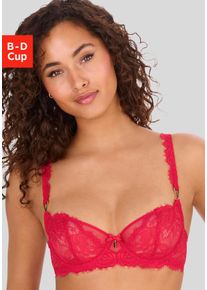 Balconette-BH Lascana "Samara", Damen, Gr. 70, Cup B, rot, Spitze, Obermaterial: 91% Polyamid, 9% Elasthan, BHs Balconette-BH, mit edlen Schmuckaccessoires und h&uuml;bschem B&auml;nder-Detail, sexy Dessous, Topseller