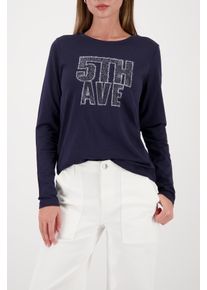 Langarmshirt monari, Damen, Gr. 40, marine, Jersey, Obermaterial: 50% Baumwolle, 50% Modal, unifarben, regular fit normal, Rundhals, abgesteppte Kante, Shirts Langarmshirt, Rundhalsausschnitt, Regular Fit, mit Strasssteinen