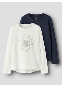 Langarmshirt name it "NKFVIPARTY 2P LS TOP", M&auml;dchen, Gr. 122/128, cloud dancer pack:navy blazer, Jersey, Obermaterial: 95% Baumwolle, 5% Elasthan, normal, Rundhals, Shirts Langarmshirt