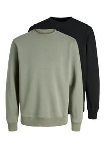 Jack & Jones Sweatshirt JACK & JONES "JJEBRADLEY SWEAT CREW 2PK MP", Herren, Gr. M, vetiver pack:vetiver, schwarz, angeraute Sweatware, Obermaterial: 65% Polyester, 35% Baumwolle, unifarben, relaxed fit normal, Rundhals, Rippb&uuml;ndchen, Sweatshirts Sweatshirt, Materialmix, relaxed fit