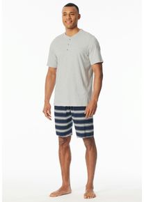 Shorty Schiesser "Casual Nightwear", Herren, Gr. 48, grau (216, hellgrau, meliert), Single Jersey, Obermaterial: 100% Baumwolle, Basic kurz, Rundhals, Homewear-Sets Shorty, Shirt mit funktionaler Knopfleiste