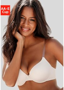 Schalen-BH Lascana "Ela", Damen, Gr. 75, Cup D, beige (puder), Microtouch, Obermaterial: 82% Polyamid (TACTEL), 18% Elasthan (LYCRA), Basic, BHs Schalen-BH, mit transparenten Tr&auml;gern, perfect basic mit B&uuml;gel, Basic Dessous