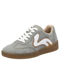 Plateausneaker RIEKER SPORT, Damen, Gr. 37, grau (grau, creme), Lederimitat, Schuhe Plateausneaker, Freizeitschuh, Halbschuh, Schn&uuml;rschuh in veganer Verarbeitung
