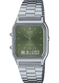Chronograph CASIO VINTAGE, gr&uuml;n (edelstahlfarben, oliv), Armbanduhren, Damen, Chronograph, Quarzuhr, Armbanduhr, Damenuhr, Herrenuhr, Edelstahlarmband,Digitaluhr