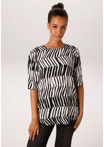 Schlupfbluse Aniston CASUAL, Damen, Gr. 36, wei&szlig;, schwarz, Cr&ecirc;pe, Obermaterial: 100% Viskose, gemustert, gestreift, figurumspielend h&uuml;ftlang, Rundhals, Blusen Schlupfbluse, mit extravagantem Streifenmuster - NEUE KOLLEKTION, Topseller