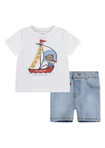 T-Shirt & Shorts LEVI'S KIDS "LVB LEVI 3D SAILING DENIM SET", Jungen, Gr. 12M (80), wei&szlig; (hellwei&szlig;), Obermaterial: 60% Baumwolle, 40% Polyester. Obermaterial Hose: 54% Baumwolle, 27% Polyester, 17% Viskose, 2% Elasthan, bedruckt, KOB Set-Artikel T-Shirt & Shorts, mit B&auml;ren-Grafik