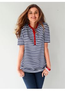 Kurzarmshirt Classic Basics "Shirt", Damen, Gr. 54, bunt (wei&szlig;, marine, gestreift), 100% Baumwolle, gemustert, mehrfarbig, Rundhals, Shirts Kurzarmshirt