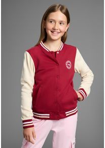 Sweatjacke Kangaroos "College-Jacke", M&auml;dchen, Gr. 128/134, rot (bordeaux, beigemeliert), angeraute Sweatware, Obermaterial: 100% Baumwolle. Obermaterial &Auml;rmel: 65% Polyester, 35% Baumwolle, bedruckt, Basic h&uuml;ftlang, B&uuml;ndchen, Sweatjacken Sweatjacke, mit Kragen