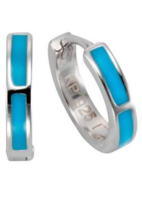 Paar Creolen Firetti "Schmuck Geschenk Silber 925 Klappcreole silber-blau", bunt (silberfarben, blau), Ohrringe, Damen, 12mm, Silber 925 (Sterlingsilber), Paar Creolen, mit Streifen aus blauem Lack