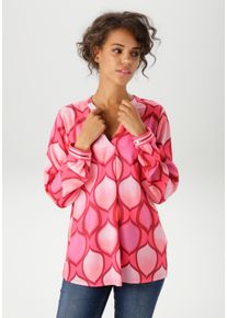 Schlupfbluse Aniston CASUAL, Damen, Gr. 42, rot (pink, bordeaux, lavendel, orange, rosa, ros&eacute;, apricot), Web, Obermaterial: 100% Viskose, bedruckt, gemustert, l&auml;ssig geschnitten Po-bedeckend, V-Ausschnitt, 1-Knopf-Manschette, Blusen Schlupfbluse, mit farbharmonischem, grafischen Druck, Topseller