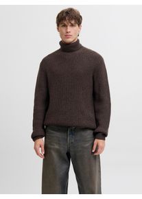 Jack & Jones Rollkragenpullover JACK & JONES "JORBLEECKER KNIT ROLL NECK BF", Herren, Gr. S, mulch detail:schwarz, Strick, Obermaterial: 65% Polyacryl, 35% Baumwolle, unifarben, relaxed fit, Pullover Rollkragenpullover