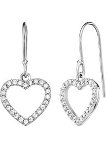 Paar Ohrhaken Engelsrufer "Herz", silber (silberfarben, kristallwei&szlig;, kristallwei&szlig;), Ohrringe, Damen, Silber 925 (Sterlingsilber), Paar Ohrhaken, Made in Germany - mit Zirkonia (synth.)