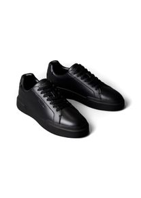 Sneaker Calvin Klein "CHUNKY CUPSOLE LACEUP LTH BT AOP", Herren, Gr. 46, schwarz, Leder, Lederimitat, Schuhe Sneaker, Halbschuh, Freizeitschuh, Schn&uuml;rschuh mit gepr&auml;gtem Fersenbereich