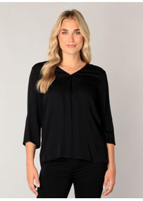 Shirtbluse Base Level, Damen, Gr. 42, schwarz, Web, Obermaterial: 100% Viskose, unifarben, figurumspielend h&uuml;ftbedeckend, V-Ausschnitt, mit Aufschlag 1-Knopf-Manschette mit Kn&ouml;pfen,verstellbar, Blusen Shirtbluse, mit V-Ausschnitt