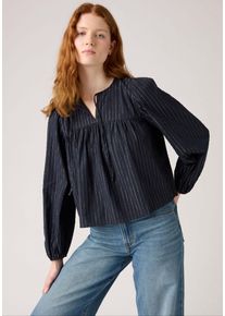 Levi's Klassische Bluse LEVI'S "JOSEPHINE LS HOLI", Damen, Gr. S (36), schwarz, Web, Obermaterial: 99% Baumwolle, 1% metallisierte Fasern, gestreift, regular fit normal, Rundhals, elastischer Bund, Blusen Klassische Bluse, mit elastischem Bund