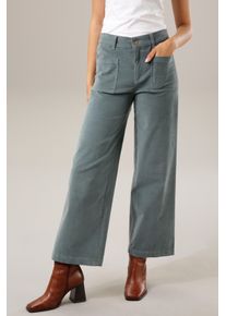 Cordhose Aniston CASUAL, Damen, Gr. 46, N-Gr, blau (petrol), Cord, Obermaterial: 98% Baumwolle, 2% Elasthan, Strukturmuster, unifarben, figurumspielend lang, Hosen Cordhose, in angesagter Hight-waist-Form