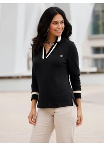 Poloshirt Inspirationen "Poloshirt", Damen, Gr. 40, schwarz (schwarz, sand, gemustert), 50% Modal, 44% Polyester, 6% Elasthan, gemustert, mehrfarbig, unifarben, V-Ausschnitt, Shirts Poloshirt