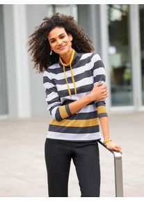 Stehkragenshirt Casual Looks "Shirt", Damen, Gr. 54, gelb (ocker, schwarz, geringelt), 100% Baumwolle, gemustert, gestreift, mehrfarbig, Shirts Stehkragenshirt